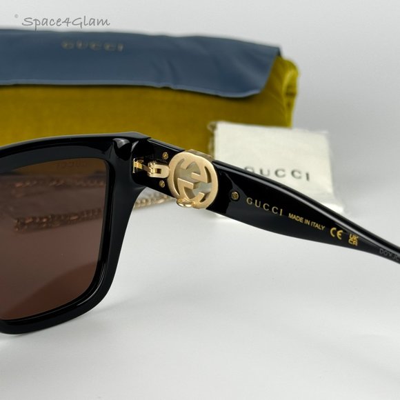NEW Gucci GG1023S 005 Black Brown Square Chain Women Sunglasses - Picture 6 of 9